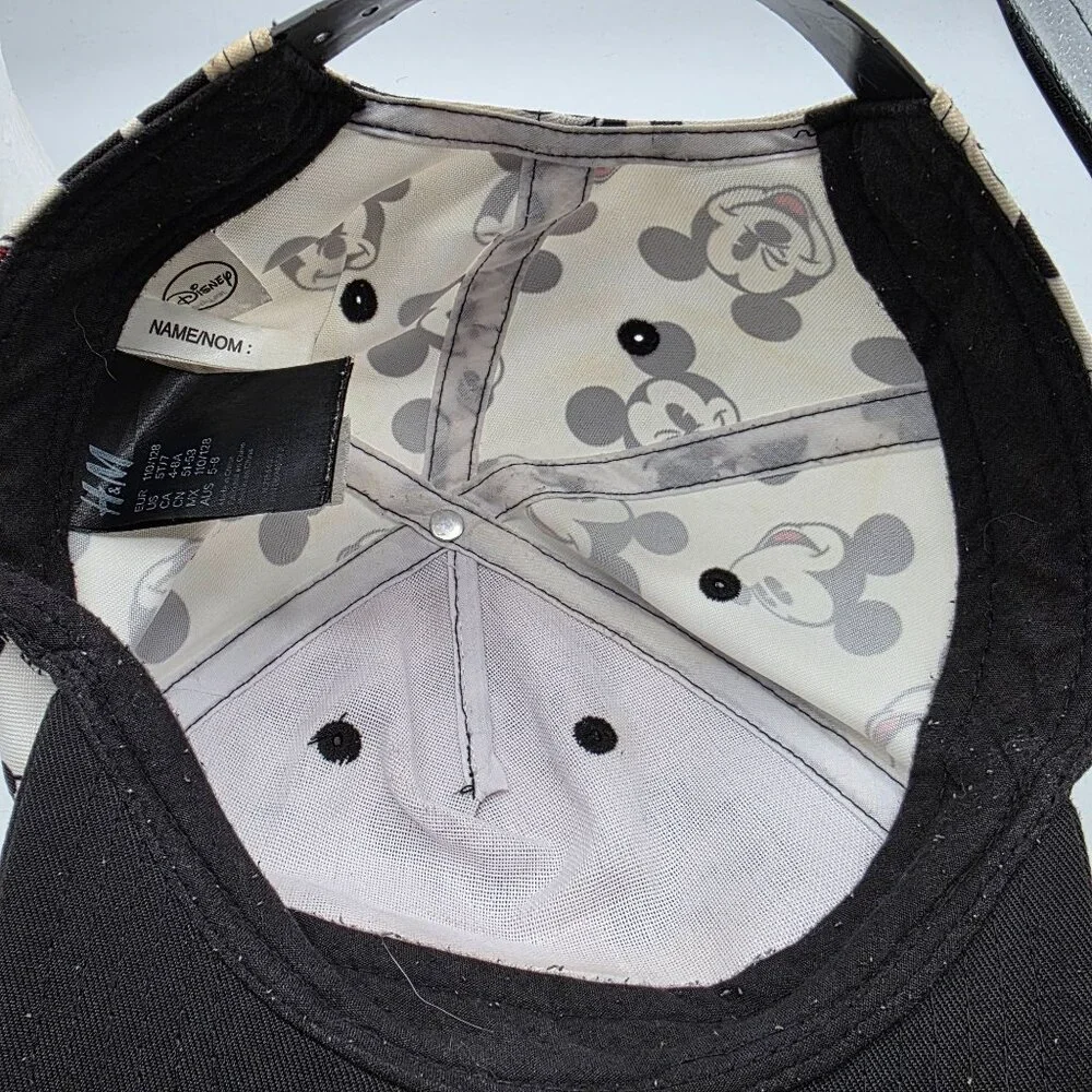 H&M x Disney Kids Adjustable Mickey Mouse Print Snapback Hat Black White Youth